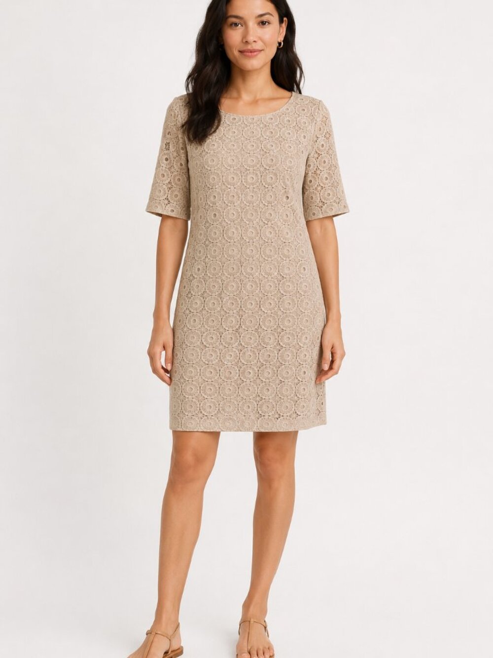 Banana Republic Crochet Lace Sheath Dress in Beige, Size 12